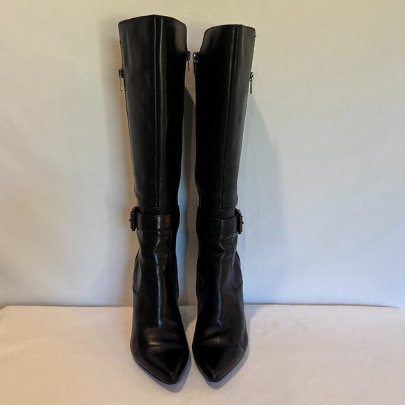 NINE WEST Reindeero Black Leather Strap Heel Zipper Women's Boot Size 8-1/2B - Picture 5 of 11